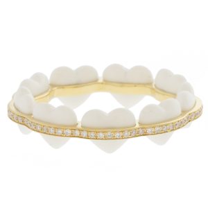 L'atelier Nawbar:Atom Heart Ring WHITE,Handmade 18K gold ring inlaid with white enamel encrusted in 0.28 ct of round white diamonds . Weight 2.34 gr