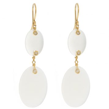 Dana Kellin Fine: Earrings, White Moonstone double drop, large & small stone, grey diamond, 14k