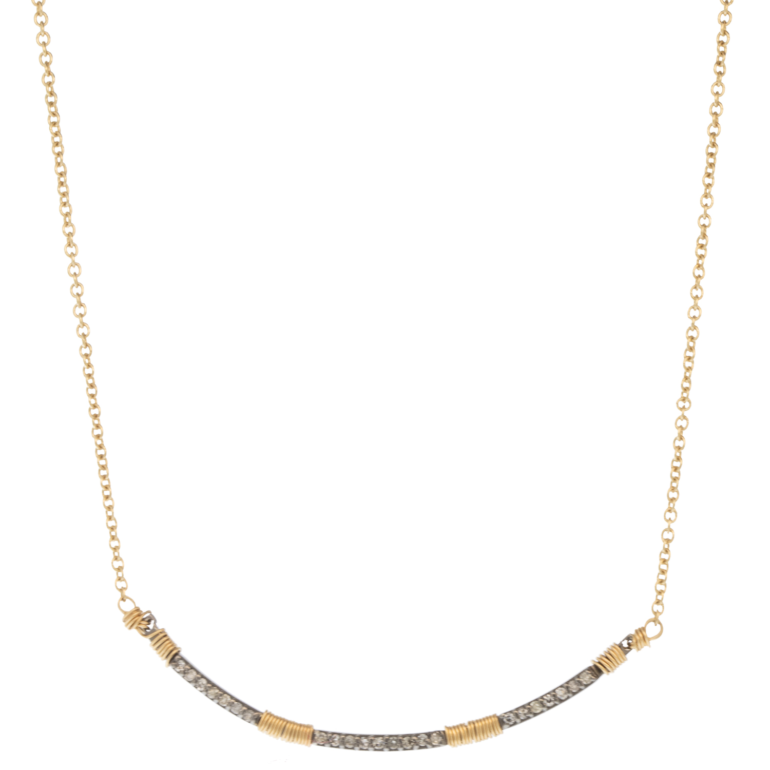 Dana Kellin Fine: Necklace, 14k Curved Bar w/ SS & diamonds