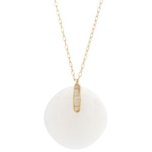 Dana Kellin Fine: Necklace, Round White Moonstone w/ diamonds, 14k