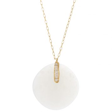 Dana Kellin Fine: Necklace, Round White Moonstone w/ diamonds, 14k