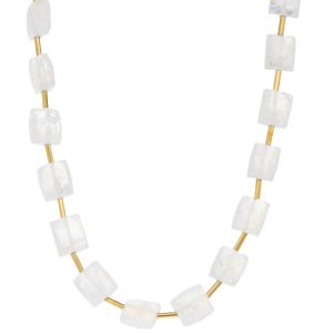 Dana Kellin Fine: Necklace, Rainbow Moonstone Square Beads, 14k