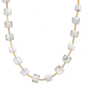 Dana Kellin Fine: Necklace, Black Tourmalinated Quartz Square Beads, 14k