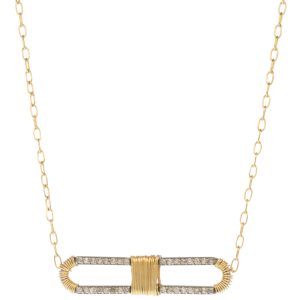 Dana Kellin Fine: Necklace, 14k Horizontal Paperclip w/ SS & Diamonds