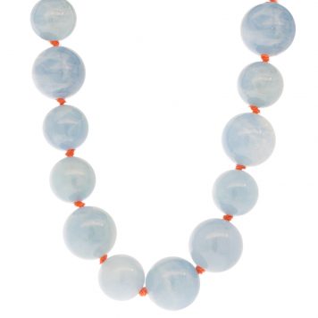 Hannah Blount: Ruthie B. Necklace, Glacial Waters Aquamarine, SS, Coral Silk, 37"