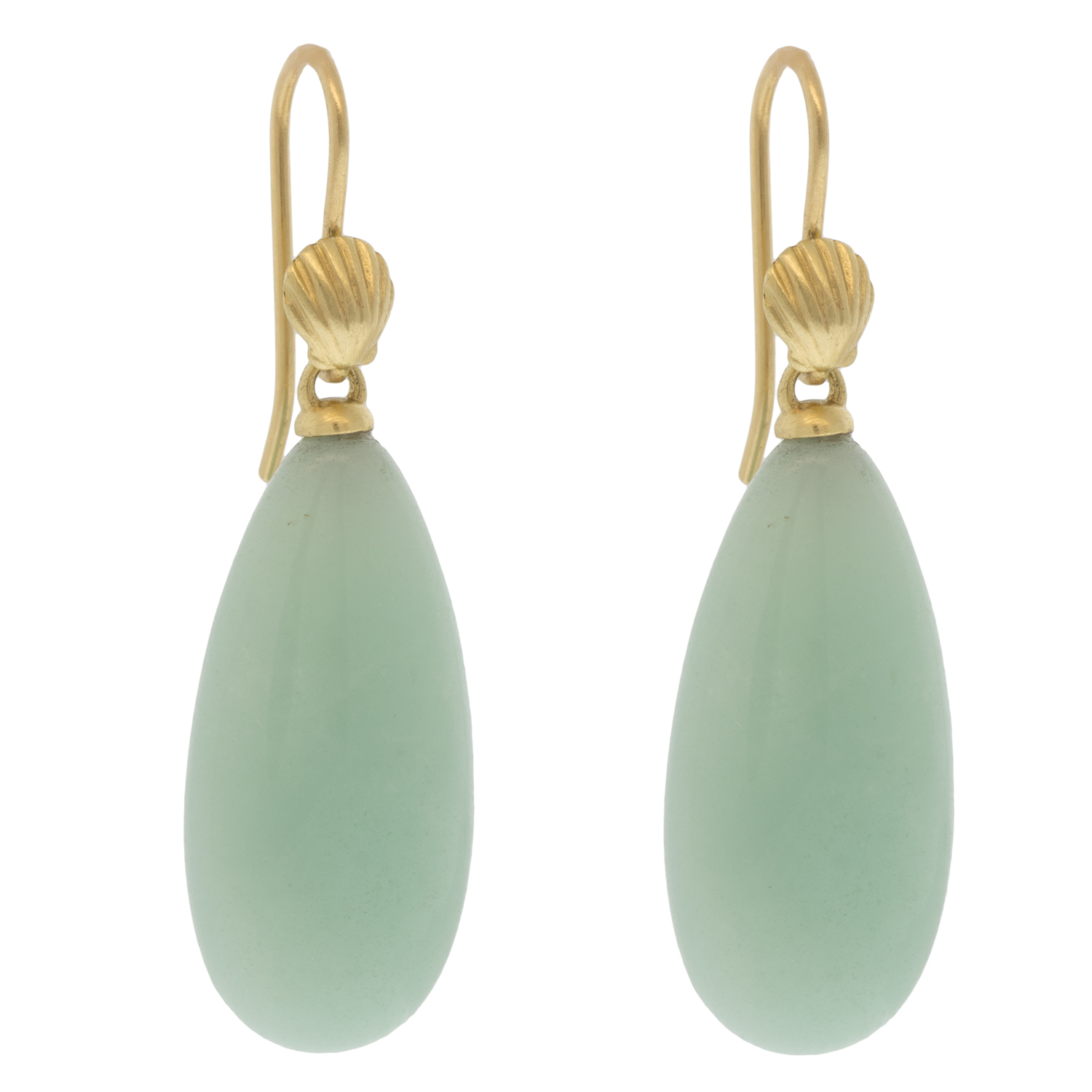 Hannah Blount: Drift Amazonite Scallop Shell Ruthie B. Earrings, 14k YG