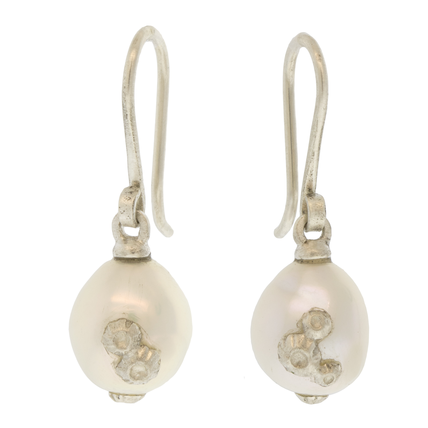 Hannah Blount: Moonshine Baroque Pearl Ruthie B. Earrings with Barnacles - SS