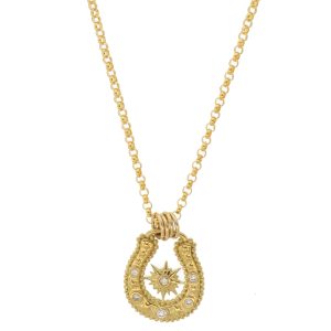 Lulu Designs: Horse Shoe Necklace, Gold Fill + Yellow Bronze, w/ 6 Diamonds