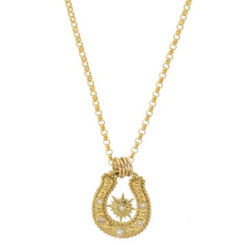 Lulu Designs: Horse Shoe Necklace, Gold Fill + Yellow Bronze, w/ 6 Diamonds