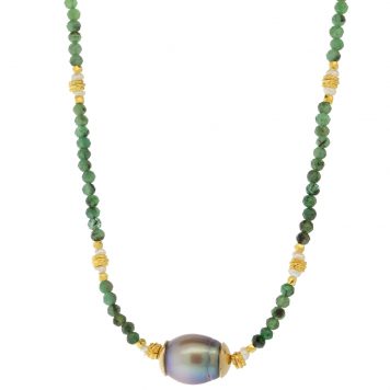 Lulu: Still Point Necklace, Dark Grey Pearl Emerald
