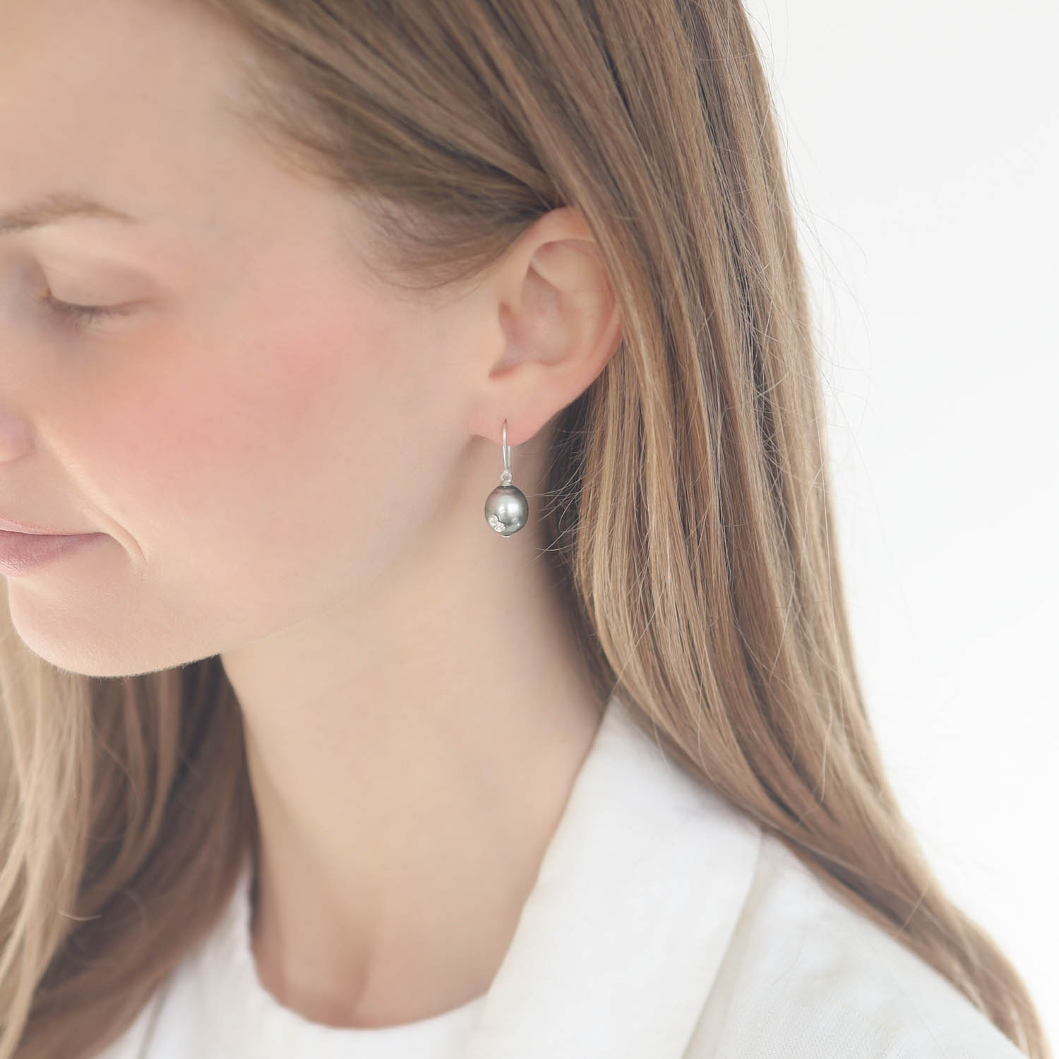 Hannah Blount: Earrings, Aurora Ruthie B. Tahitian Pearl Ruthie B. Earrings Bright Silver