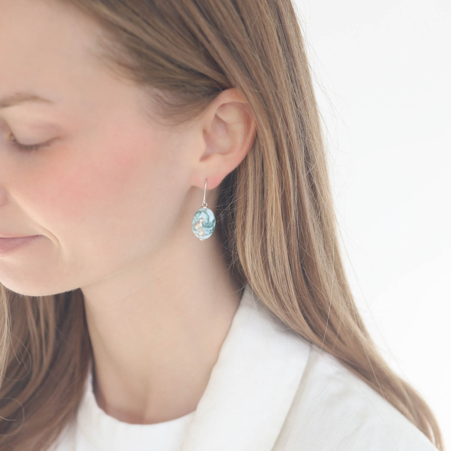 Hannah Blount: Moss of Eire Opal Ruthie B. Earrings w/ Barnacles, Large, SS