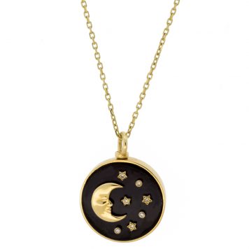 L'atelier Nawbar:Necklace 18k YG,Day and Night pendant,0.3ct white diamonds,ilaid black onyx & white MOP,7.5GMS