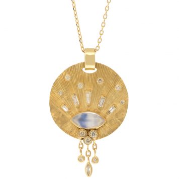 Celine Daoust:Necklace,moonstone Marquise and diamond fringe,14k YG