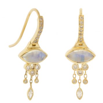 Celine Daoust: Earrings, 14K yg Marquis moonstone and diamonds,PAIR