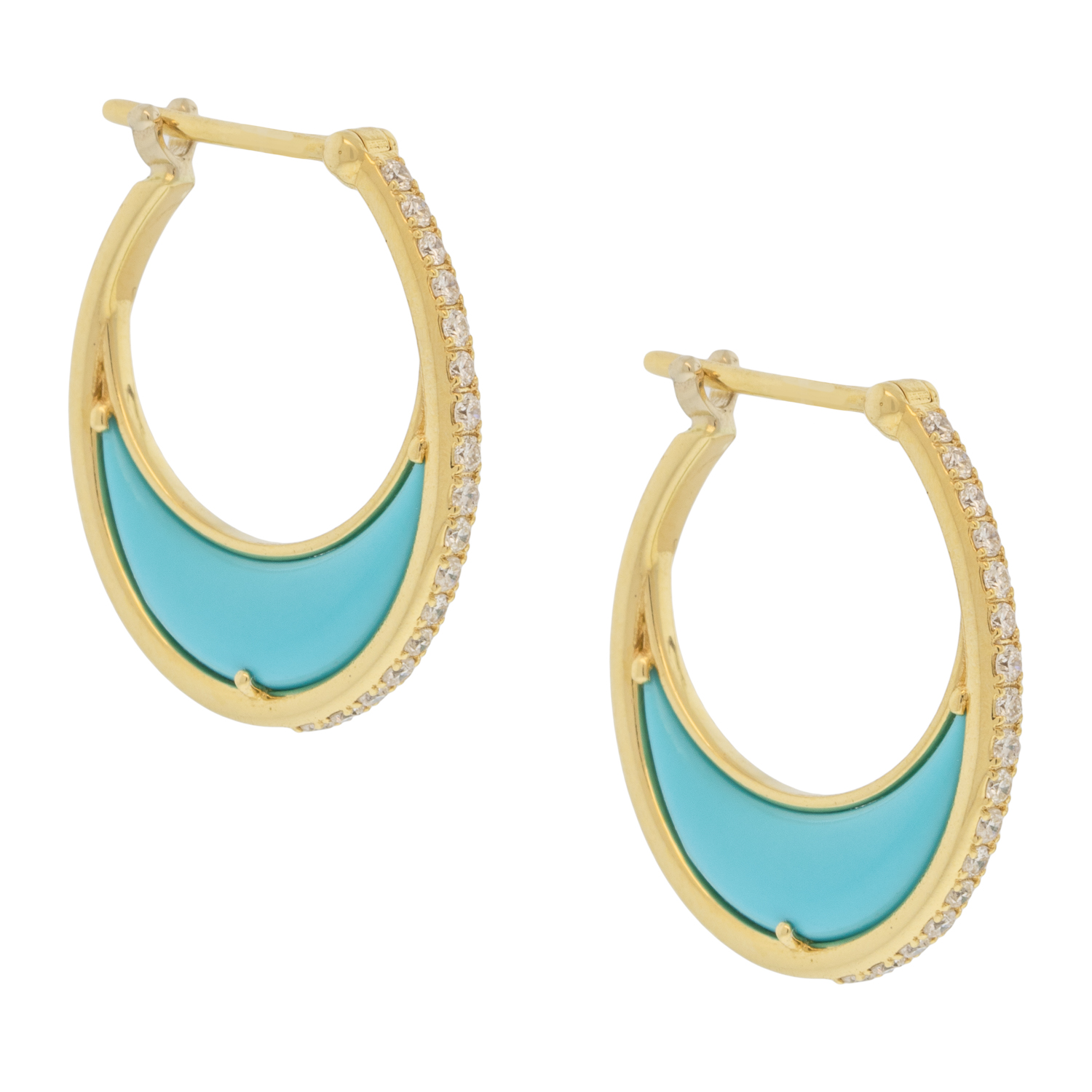 L'atelier Nawbar:Bloop Earrings Size 3,Handmade 18K gold earrings inlaid with turquoise stones encrusted in 0.2 ct of round white diamonds . Weight 2 gr