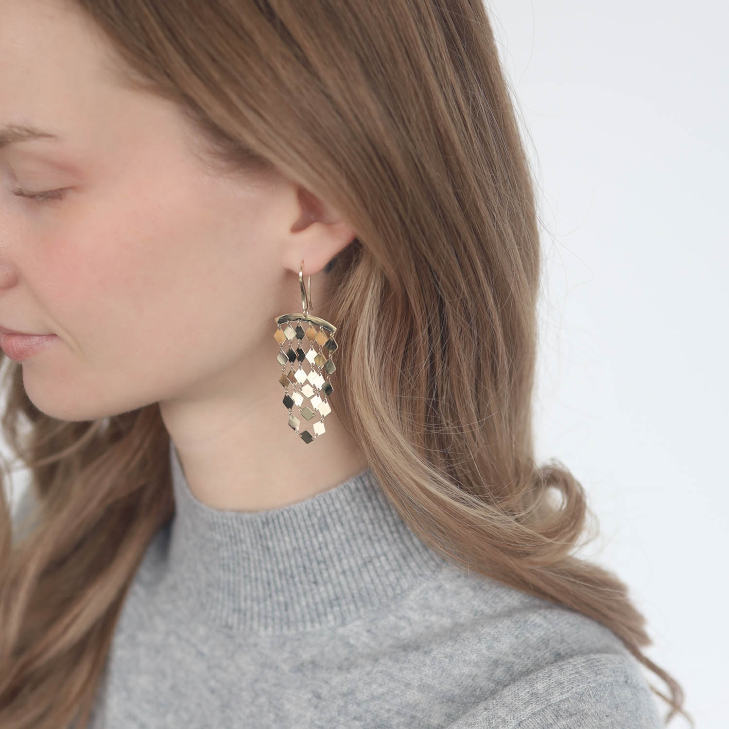 Lana:LASER KITE SMALL CASCADE EARRINGS -2.45” DROP YG