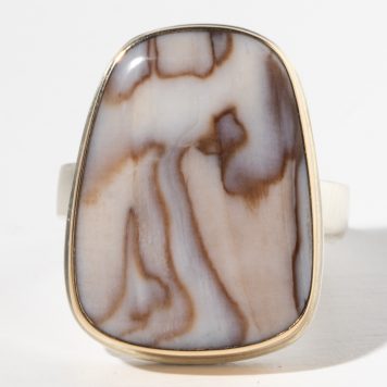Jamie Joseph: Sterling & 14K Gold Ring w/Vertical Asymmetrical CHANNEL WOOD on comfort Y band, size 7.5, 7/8" x 11/16"