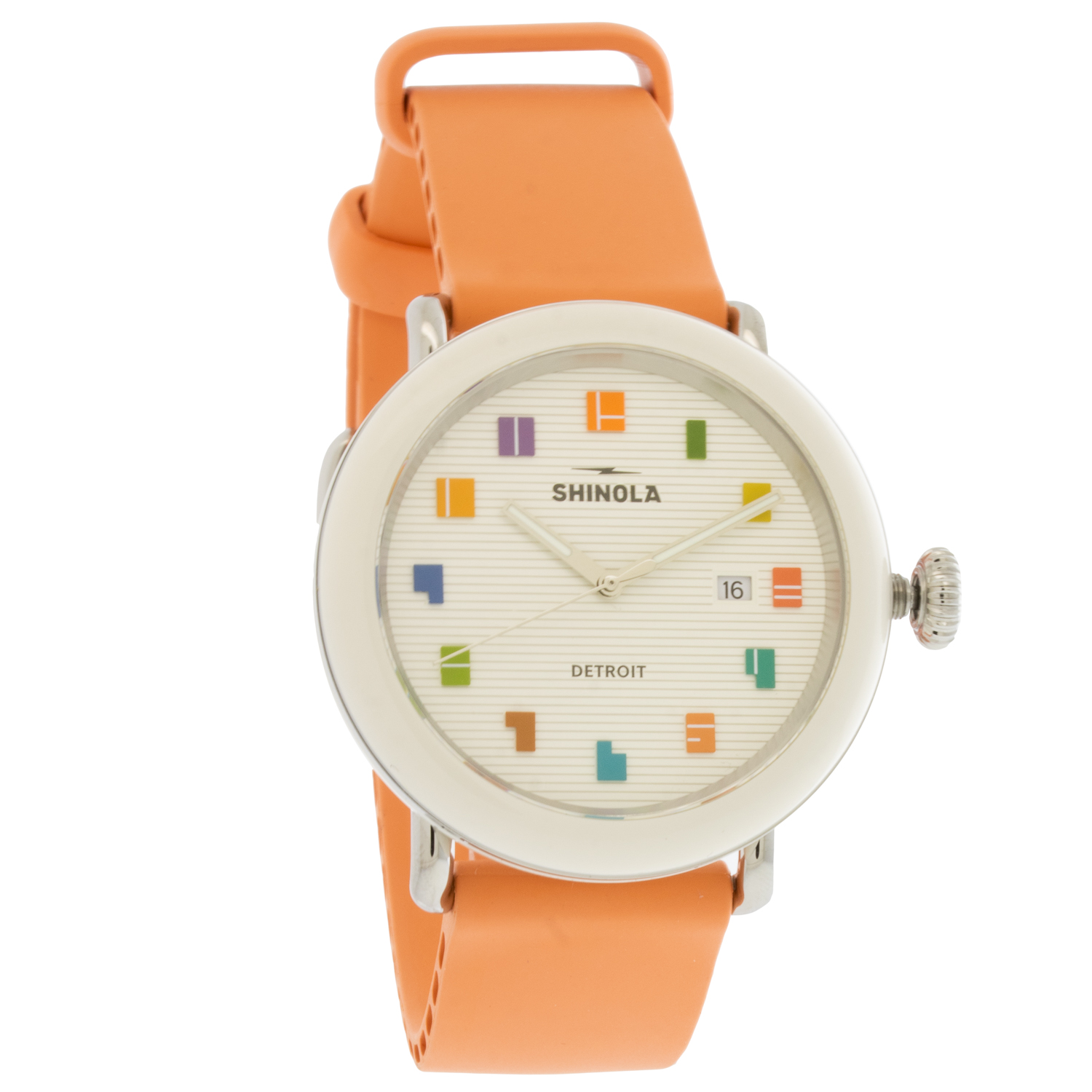 Shinola: Watch, Runwell Detrola 3HD, 41mm, Peach Rubber Strap