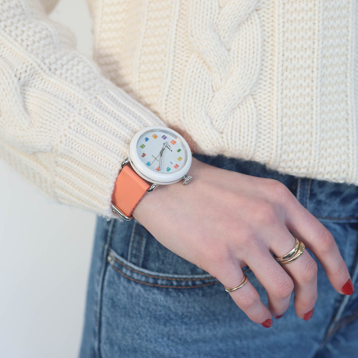 Shinola: Watch, Runwell Detrola 3HD, 41mm, Peach Rubber Strap