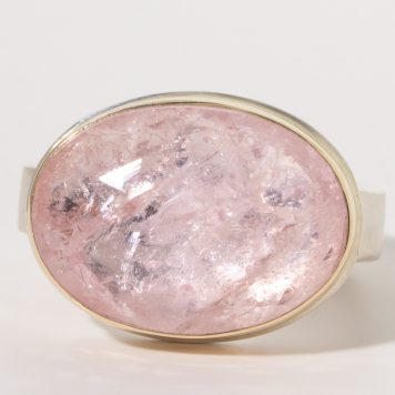 Jamie Joseph:Sterling & 14K Gold Ring w/ Oval Rose Cut MORGANITE on Y Band, size 7.5, 1/2 x 11/16