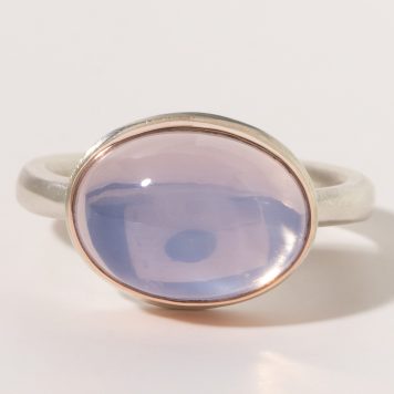 Jamie Joseph:Sterling & 14K Rose Gold Ring w/ Small Oval Smooth LAVENDER AMETHYST on Egyptian Band, size 7.75, 3/8 x 9/16