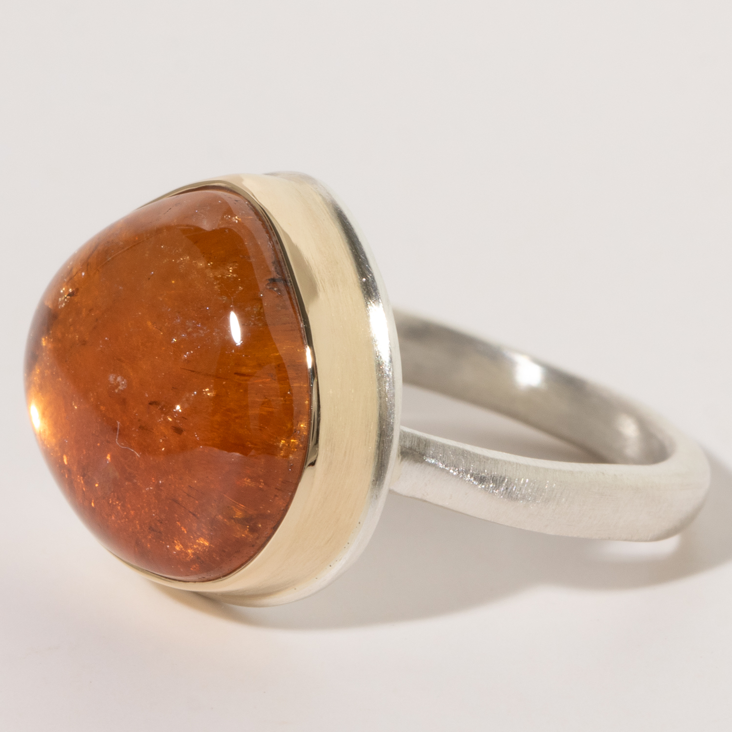 Jamie Joseph:Sterling & 14K Gold Ring w/Asymmetrical Smooth, Nigerian TOURMALINE on Middle Organic Band, 7, 9/16 x 5/8