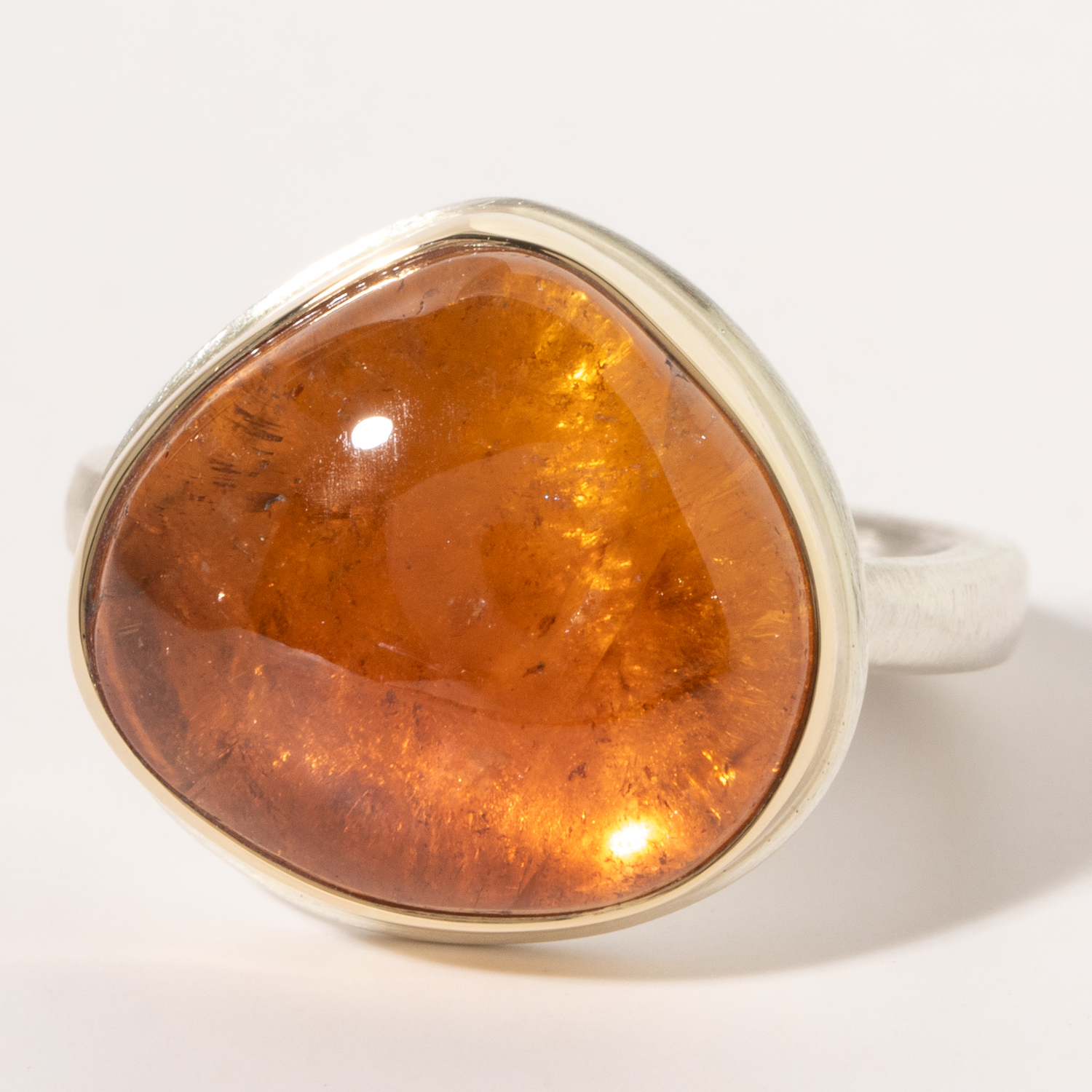 Jamie Joseph:Sterling & 14K Gold Ring w/Asymmetrical Smooth, Nigerian TOURMALINE on Middle Organic Band, 7, 9/16 x 5/8