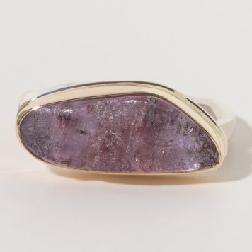 Jamie Joseph:Sterling & 14K Gold Ring with Asymmetrical Surface PINK SAPPHIRE on Skinny Live Edge Band, size 8, 5/16 x 13/16