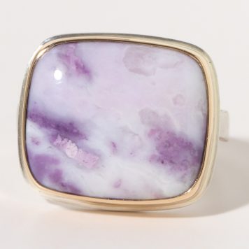 Jamie Joseph:Sterling & 14K Gold Ring w/ Rectangular Smooth MORADO OPAL on Eroded Live Edge Band, size 7.5, 9/16 x 11/16