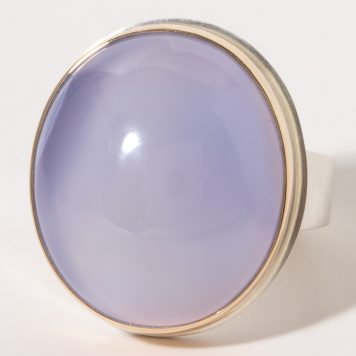 Jamie Joseph:Sterling & 14K Gold Vertical Smooth BLUE CHALCEDONY on Taper Y Band, size 8.25, 7/8 x 3/4