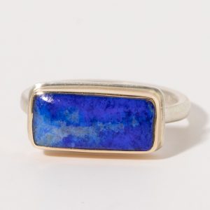 Jamie Joseph: Sterling & 14K Gold Ring w/ Small, Smooth Rectangular LAPIS on J Band, size 6.5, 1/4" x 9/16"