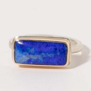 Jamie Joseph: Sterling & 14K Gold Ring w/ Small, Smooth Rectangular LAPIS on J Band, size 6.5, 1/4" x 9/16"