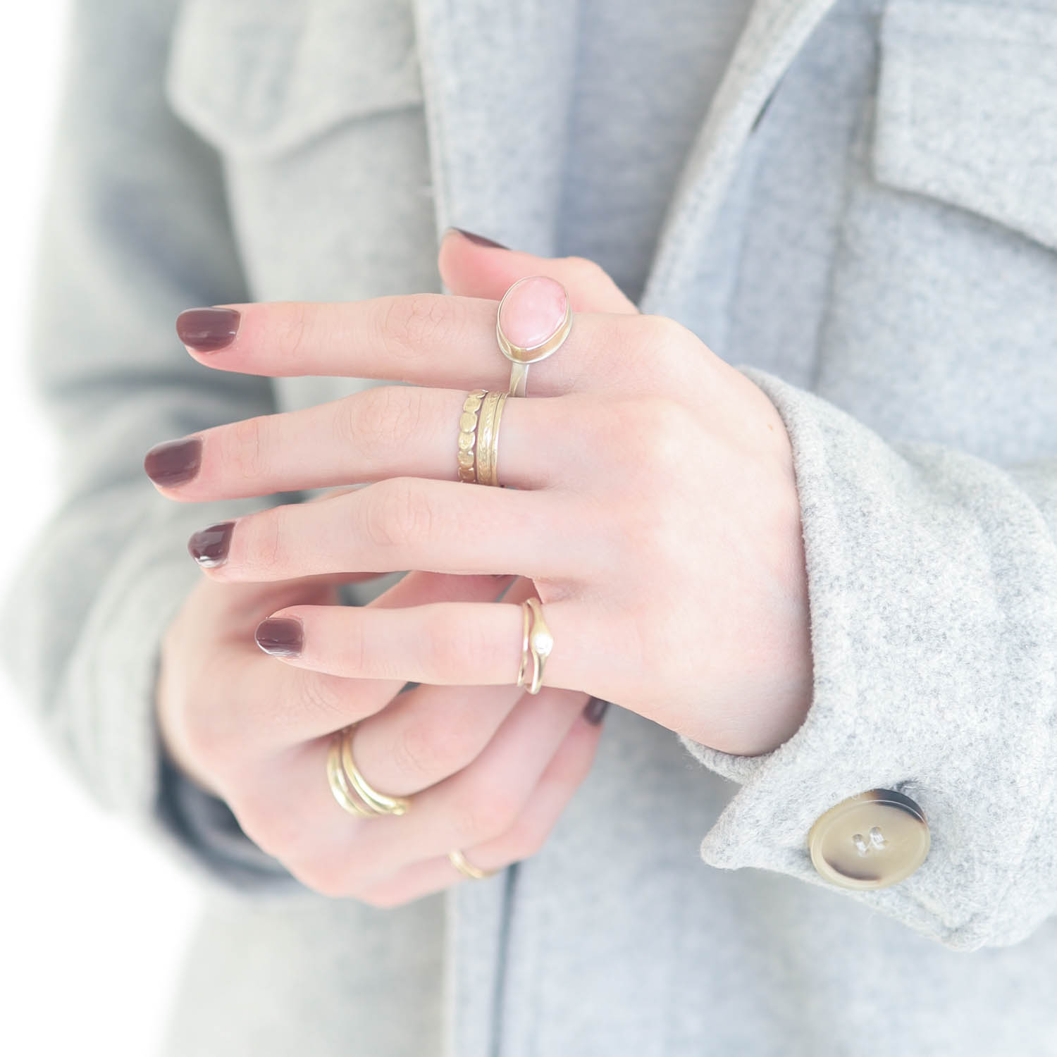 Jamie Joseph:Sterling & 14K Gold Ring w/Asymmetrical PINK PERUVIAN OPAL on X Band, size 7.25, 7/16 x 11/16