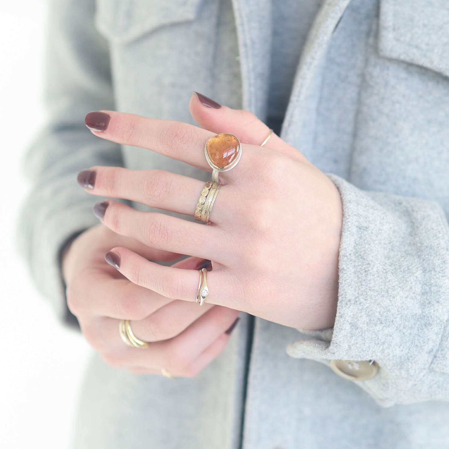 Jamie Joseph:Sterling & 14K Gold Ring w/Asymmetrical Smooth, Nigerian TOURMALINE on Middle Organic Band, 7, 9/16 x 5/8