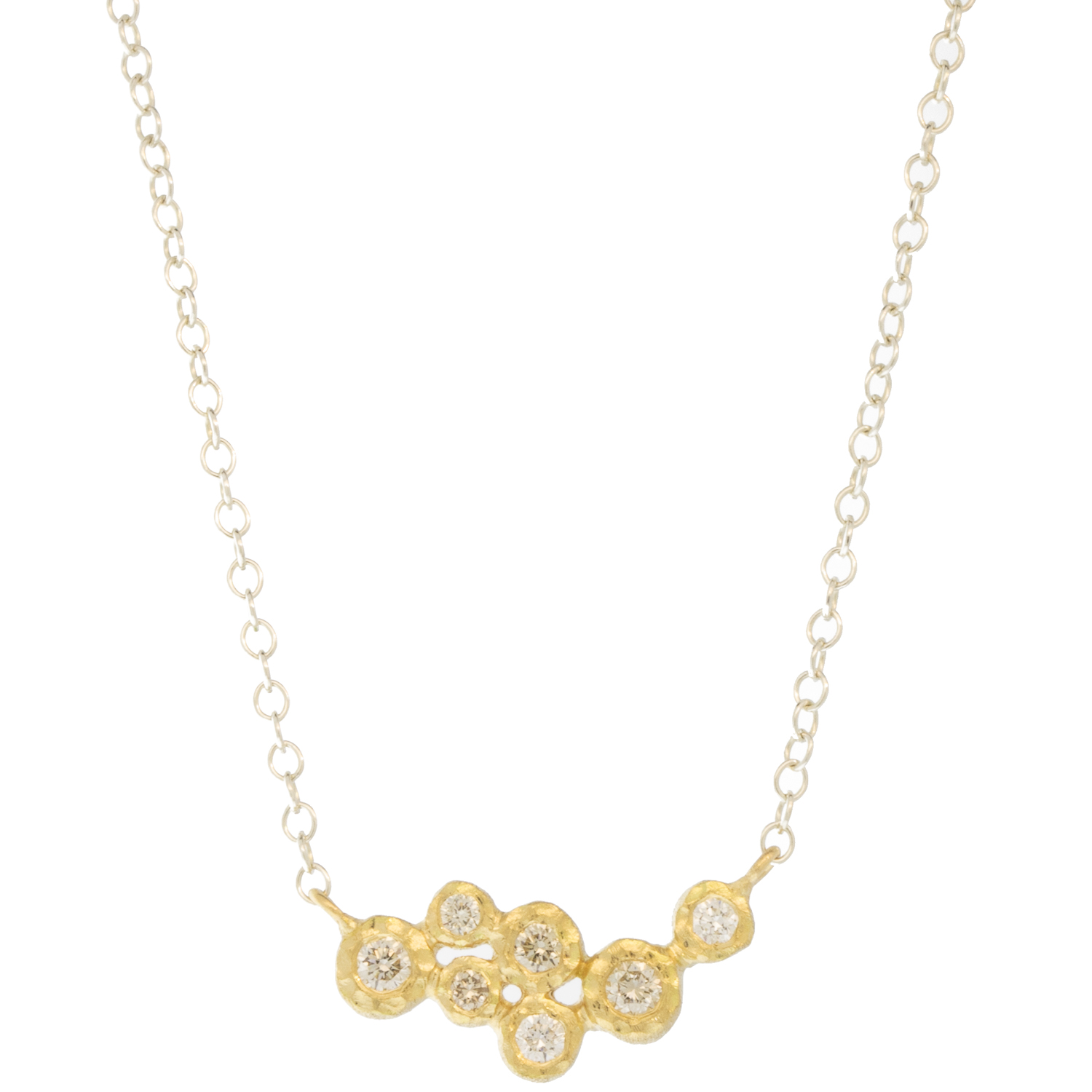 Yasuko Azuma: Necklace, 18ky 7 bezel cluster, 0.18tw dia, 16" SS Chain
