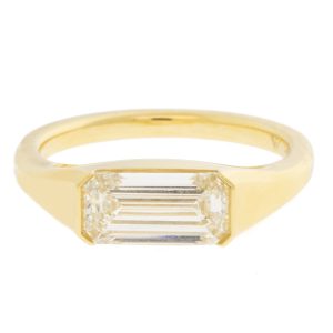 ARTEMER: Solitaire Signet Engagement Ring w/ Emerald Cut Lab Diamond 1.75ct, 18k Gold