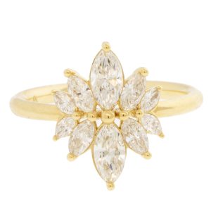 ARTEMER: CUSTOM Marquise Cut Diamond Cluster Engagement Ring, Lab Grown 0.95ct, 18k Gold