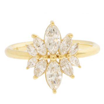 ARTEMER: CUSTOM Marquise Cut Diamond Cluster Engagement Ring, Lab Grown 0.95ct, 18k Gold