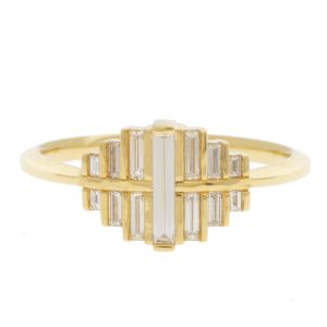 ARTEMER: Skyline Art Deco Engagement Ring w/ Baguette Diamonds, 0.14ct, 18k gold