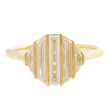ARTEMER: CUSTOM Ripple Baguette & Trapeze Diamond Engagement Ring, Lab Grown 1.1ct, 18k Gold