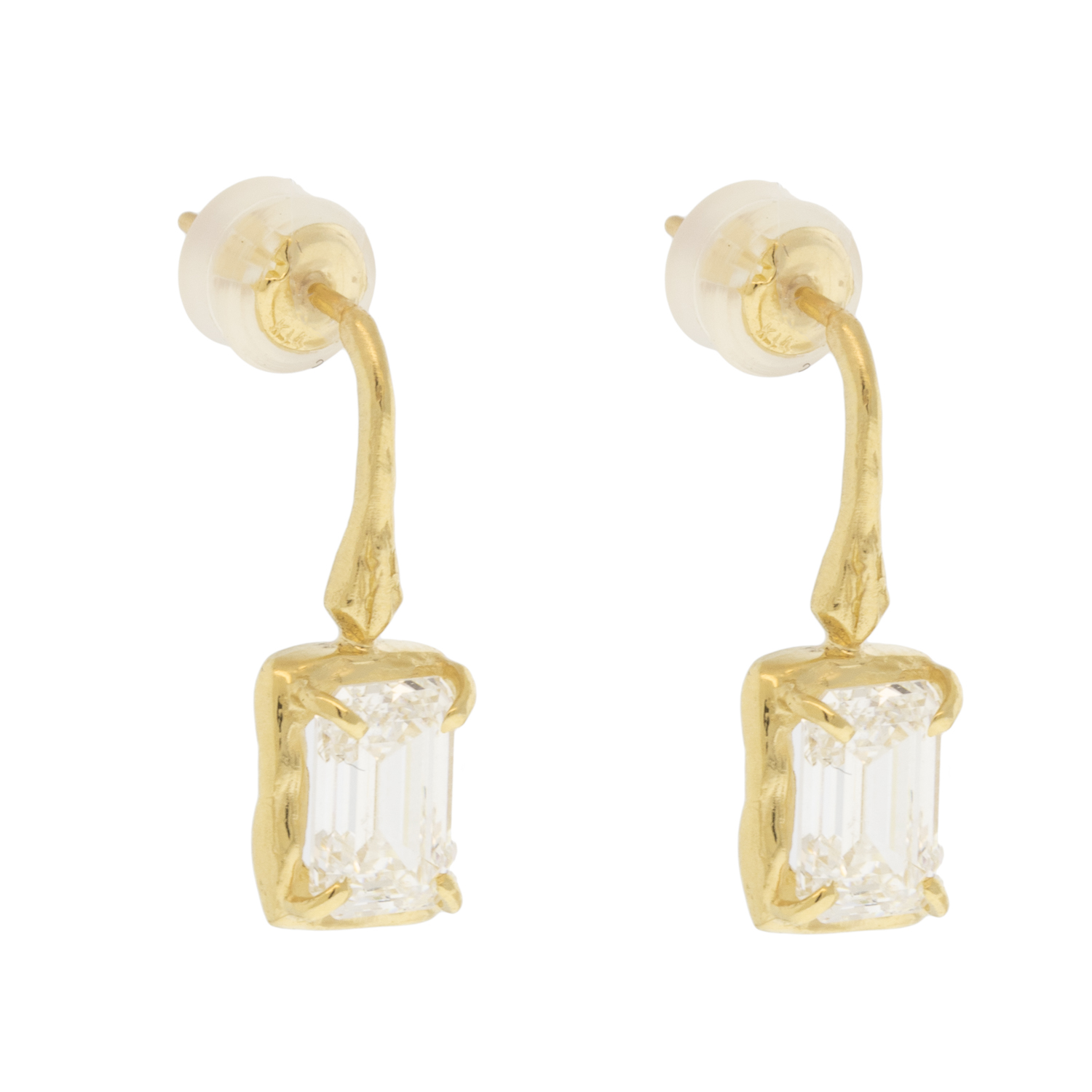 Robin Haley: Earrings, 14k Gold, Emerald Cut Lab Grown Diamonds, Branch, 2.4 Carat Pair