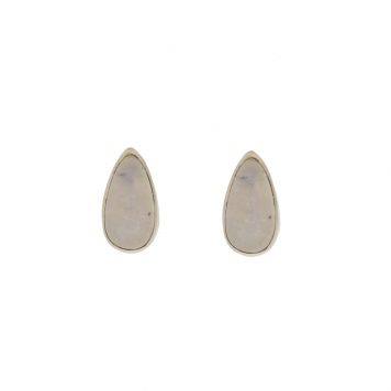 Jane Diaz: Shiny Tear Drop Studs, SS, Rainbow Moonstone