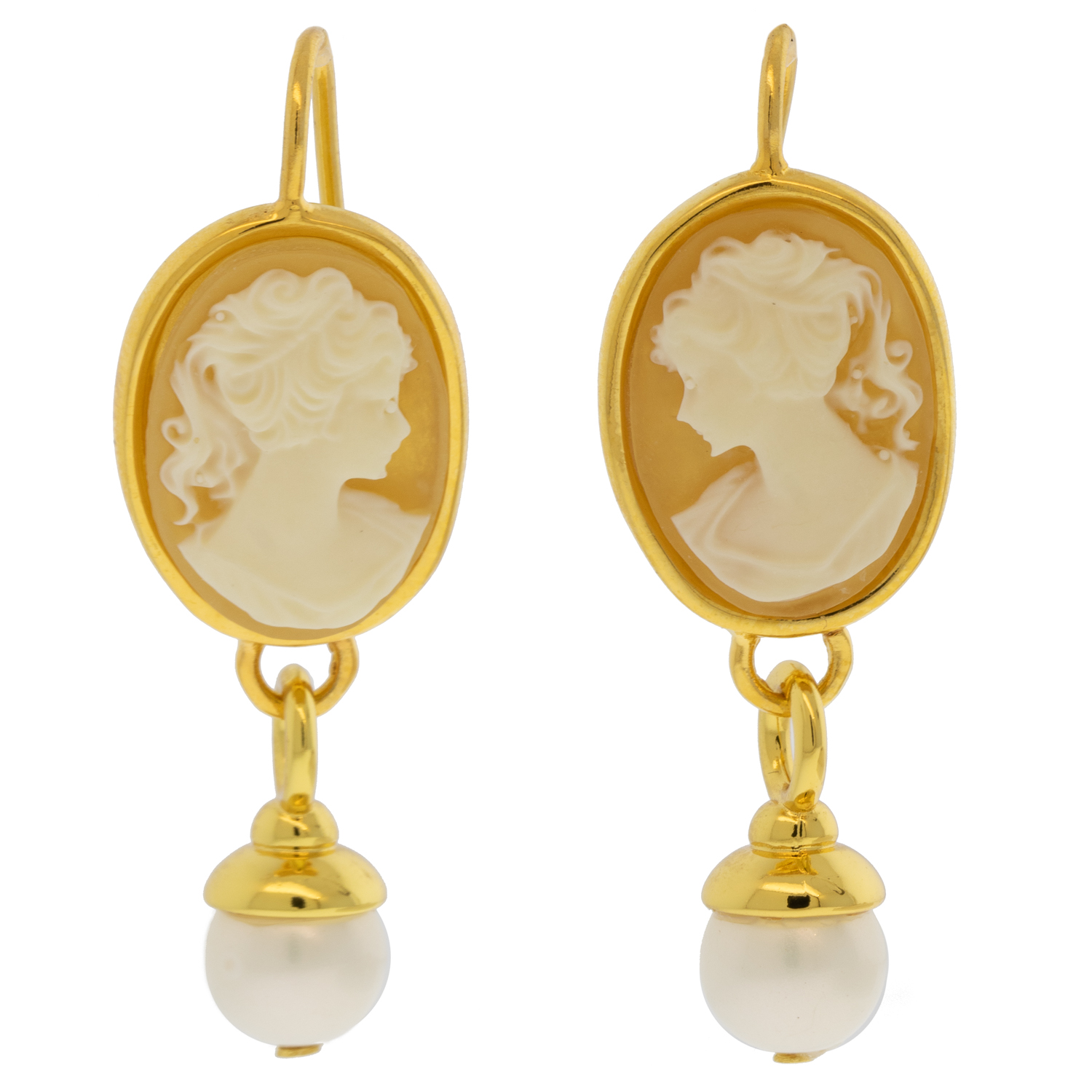 Catherine Canino: Classic Cameo Pearl Drop Earwire - Gilt Lady