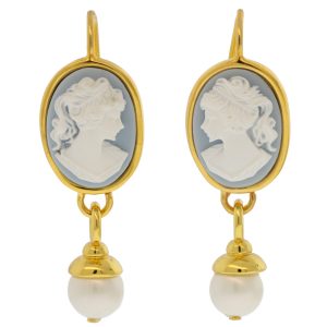 Catherine Canino: Classic Cameo Pearl Drop Earwire - Wedgewood Lady
