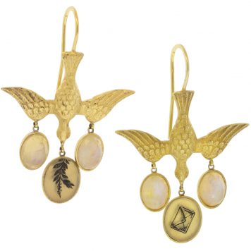 Anzu: Peace Dove Earhangers, Gold Vermeil