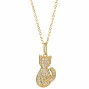 Sydney Evan: Sitting Cat Charm Necklace, 14k, Diamonds