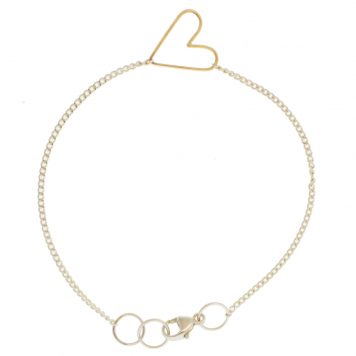 Jane Hollinger: 6 3/4" Sterling Silver Large 14k Gold Wire Heart Bracelet, Heart Measures 1/2" x 1/2"