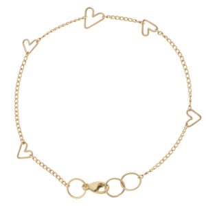 Jane Hollinger: Bracelet, Honey, Gold Chain with 5 Mixed Sized Moving Hearts, 14kyg, 7"