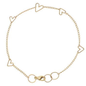 Jane Hollinger: Bracelet, Honey, Gold Chain with 5 Mixed Sized Moving Hearts, 14kyg, 7"